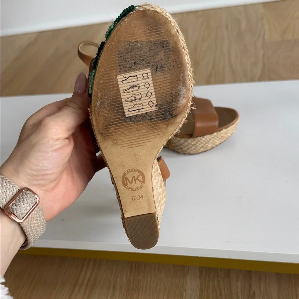 Michael Kors Tan and Green Wedge Sandals - Picture 3 of 3